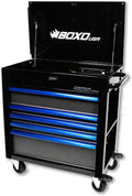 SR1 Performance Boxo USA 35' Pro Series 5-Drawer Service Cart with Flip Top Heavy Duty Steel Toolbox (Gloss Black/Blue Trim)