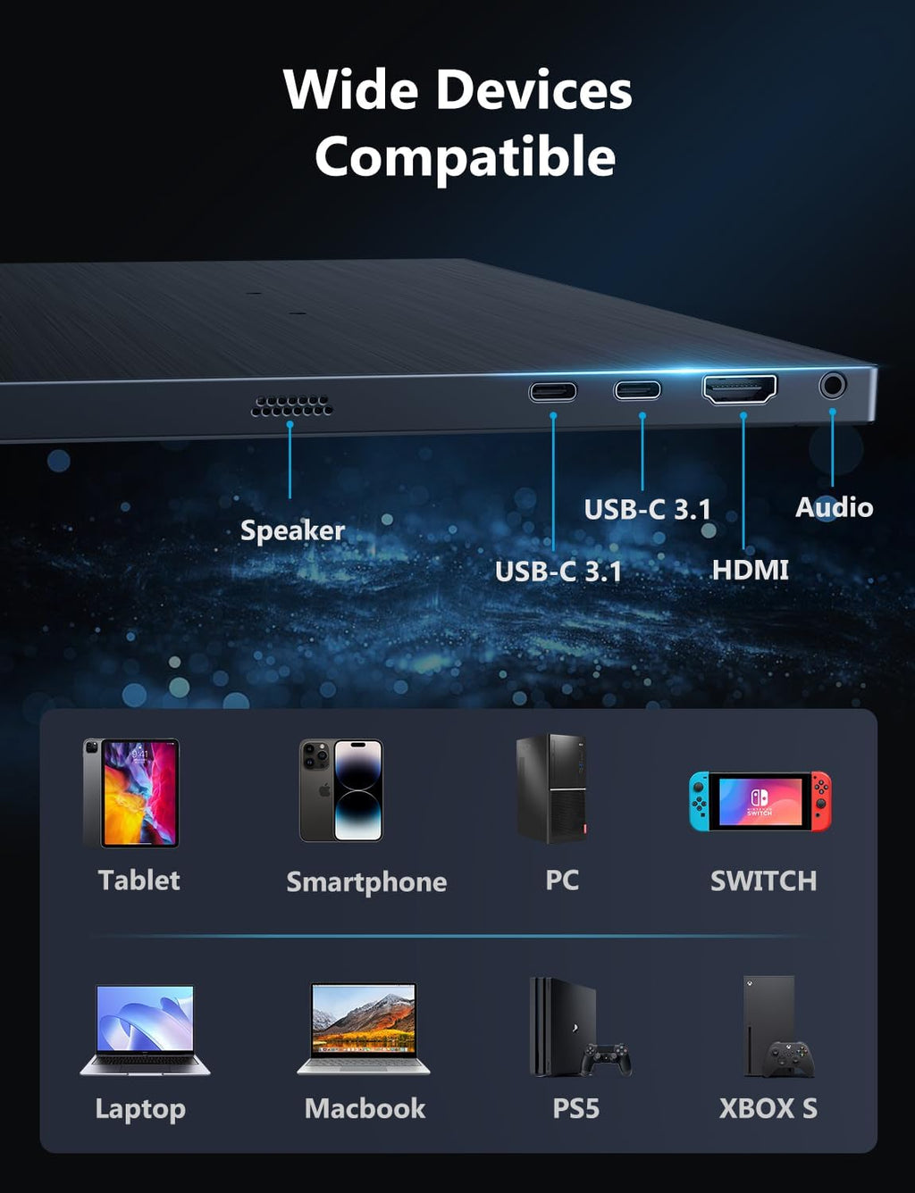 Portable Gaming Monitor, 17.3' 2.5k 144HZ IPS Portable Laptop Monitor, Second Screen Dual USB C HDMI Computer Gaming Display with Speakers & Smart Cover, Travel Monitor for PC Phone PS4/5 Xbox Switch