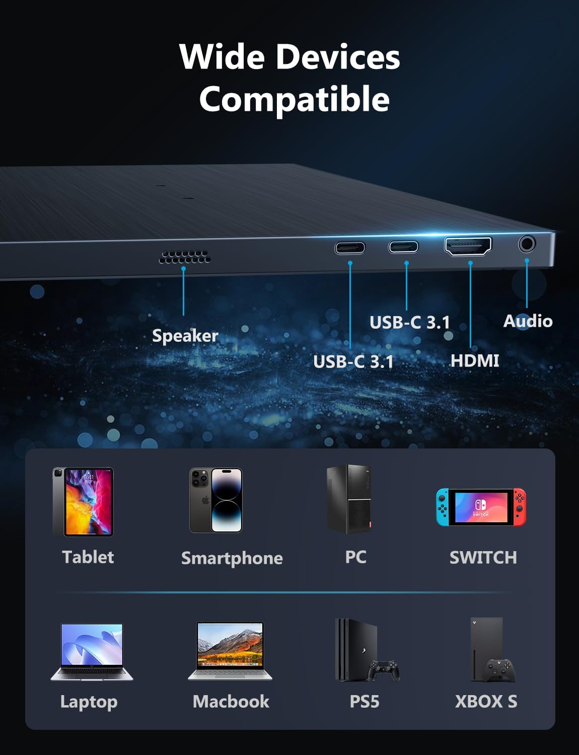 Portable Gaming Monitor, 17.3' 2.5k 144HZ IPS Portable Laptop Monitor, Second Screen Dual USB C HDMI Computer Gaming Display with Speakers & Smart Cover, Travel Monitor for PC Phone PS4/5 Xbox Switch