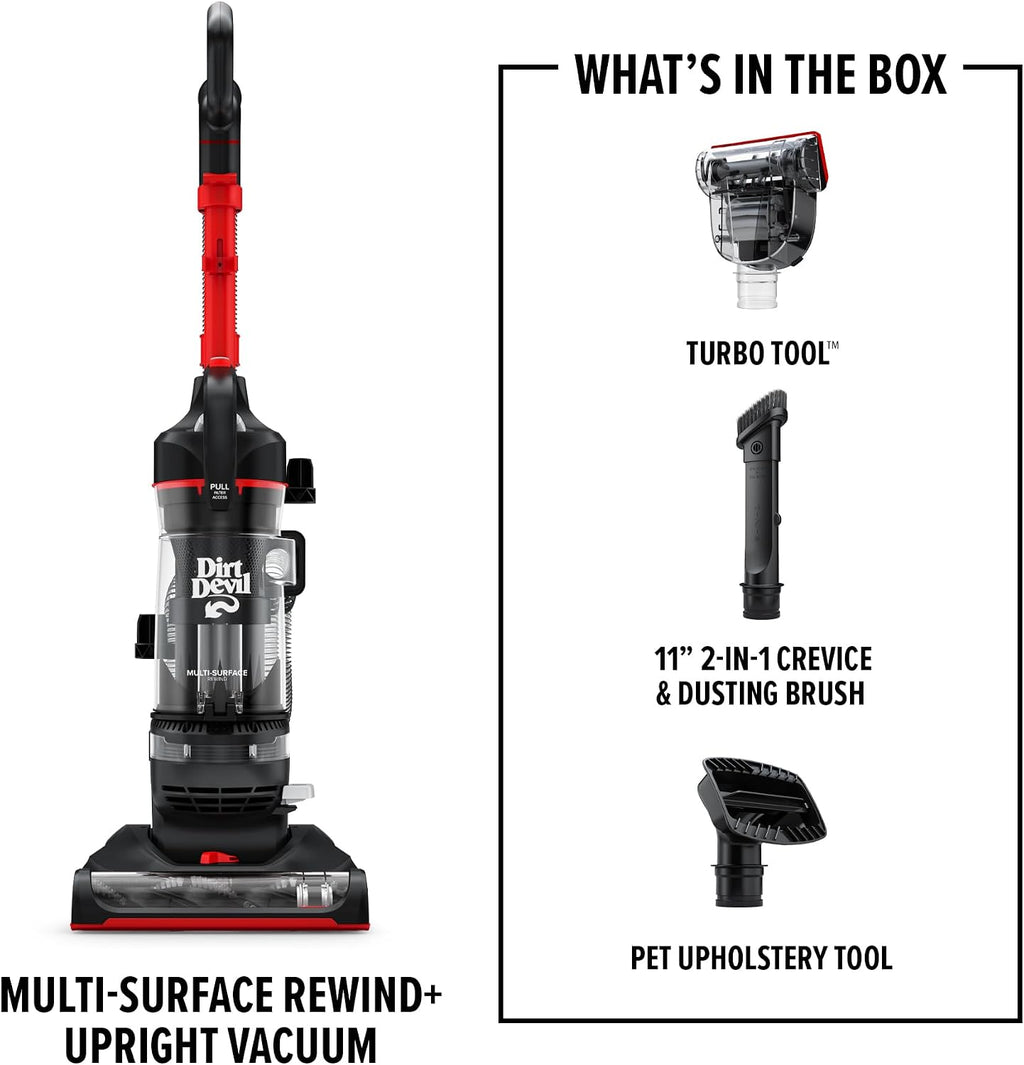 Dirt Devil Multi-Surface Rewind+ Upright Bagless Vacuum Cleaner for Carpet and Hard Floor, Powerful, Lightweight, Corded Vacuum Cleaners for Home Use