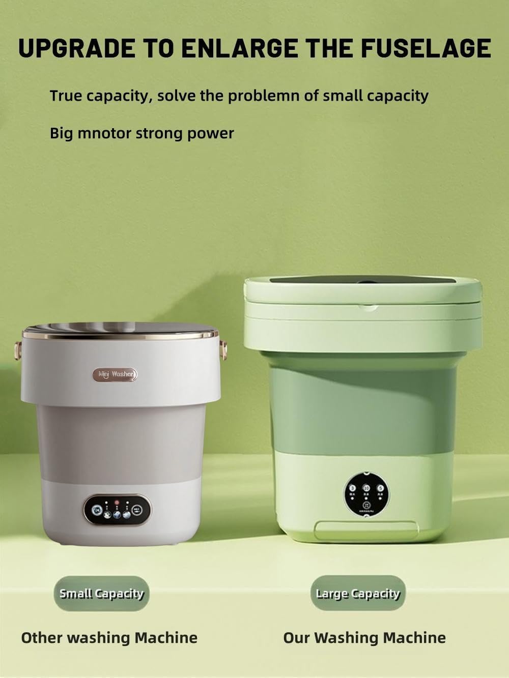 Portable Washing Machine, Mini Washer,15L Upgraded Large Capacity Foldable Washer.Deep Cleaning of Underwear, Baby Clothes and Other Small Clothes.Suitable for Apartments, Dormitories, Hotels.(Green)