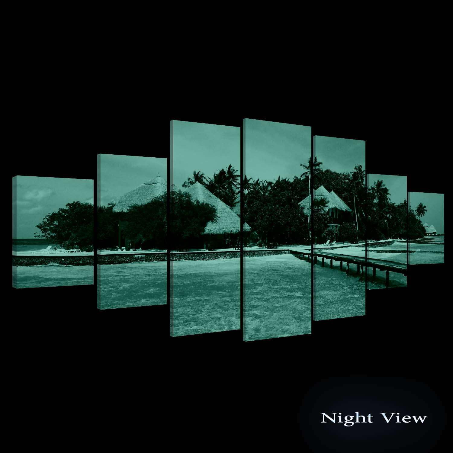 Startonight Large Canvas Wall Art Beach - On the Deck to the Rocky Island - Huge Framed Modern Set of 7 Panels 40' x 95'