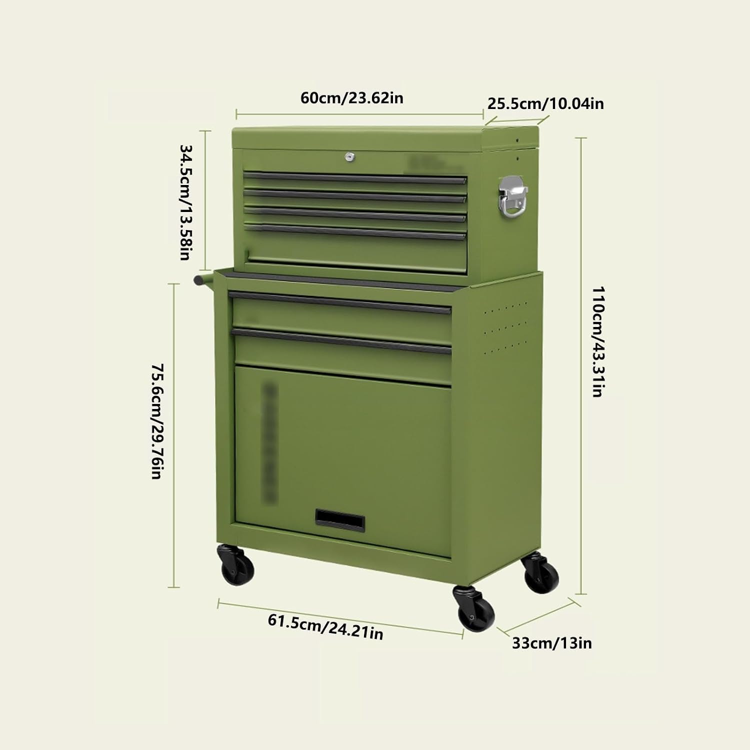 Toolbox 7-Drawer Rolling Tool Chest, Tool Storage Cabinet w/Wheels, Detachable Top, Tool Organizer Box for Garage, Warehouse & Repair Shop Tool Box(Green)