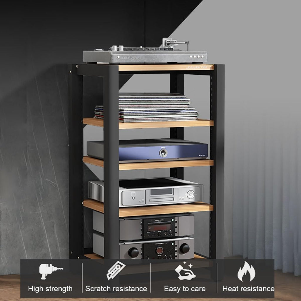 2/3/4/5 Tier Audio Cabinet Record Player Stand Audio Rack, AV Component Media Stand, Tower Player Stand, Home Stereo Rack System With Height-Adjustable Shelf, For DVD Players TV Box Game Console(Beige