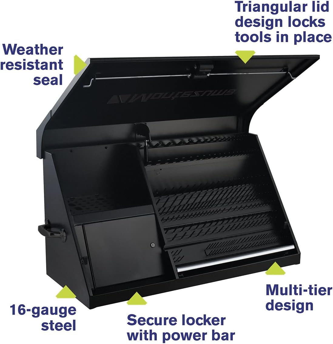 Montezuma 41' x 18' Heavy Duty Steel Triangle Toolbox (steel, flat black)
