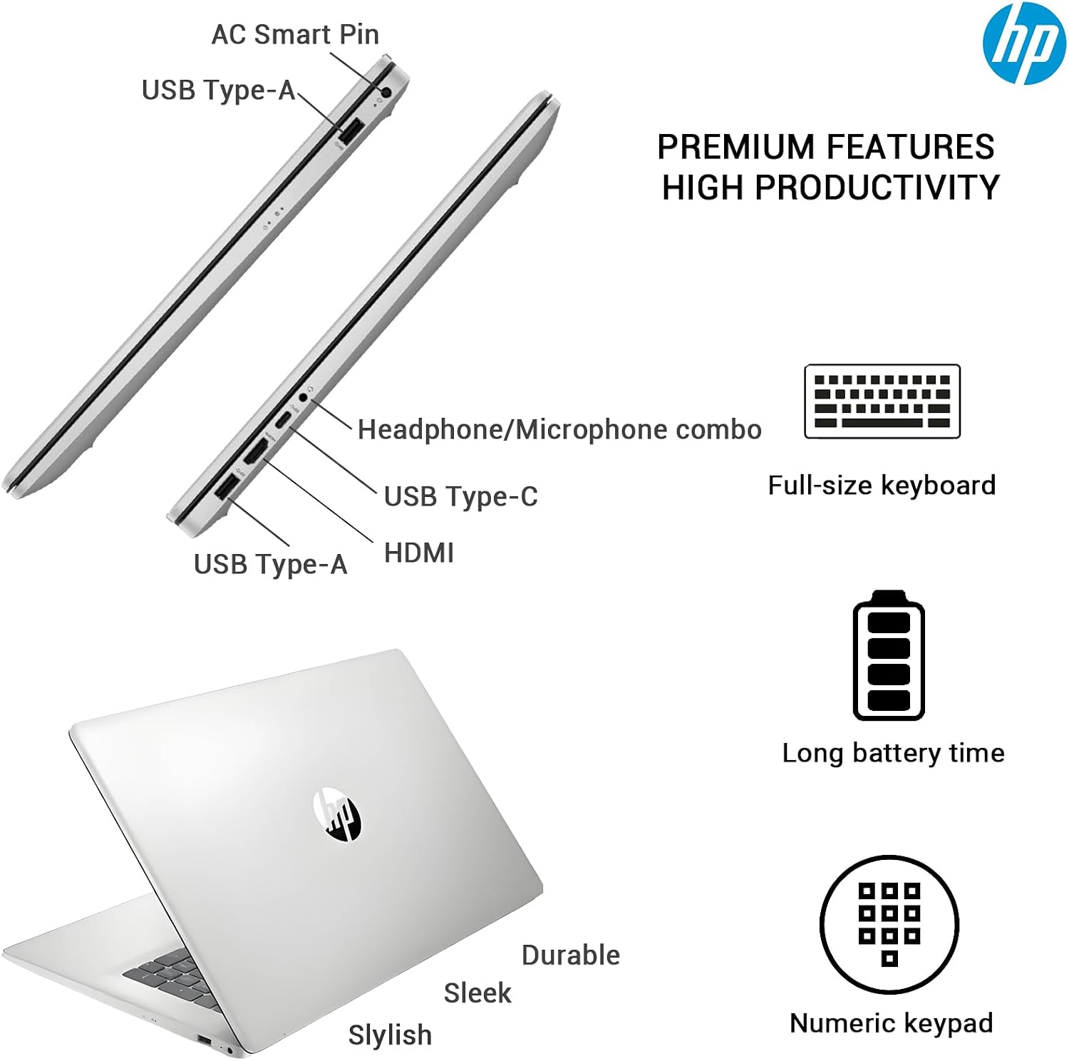 HP 17 Inch Laptop Computer | 17.3' FHD IPS Business Laptop PC | AMD Ryzen 5 (6-Cores) | 64GB RAM 2TB SSD | Windows 11 Pro | 10-Key Numbe Pad | USB-C Wi-Fi 6
