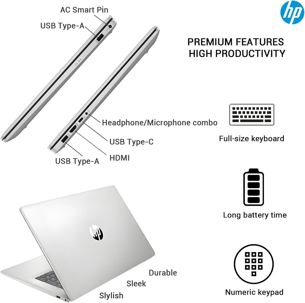 HP 17 Inch Laptop Computer | 17.3' FHD IPS Business Laptop PC | AMD Ryzen 5 (6-Cores) | 64GB RAM 1TB SSD | Windows 11 Pro | 10-Key Numbe Pad | USB-C Wi-Fi 6