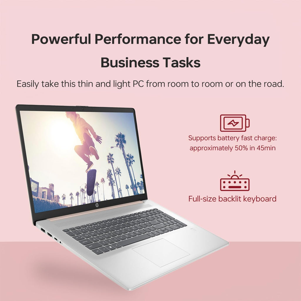 HP 17.3' Touchscreen Laptop, Intel Core i7-1355U, Pale Rose Gold, 64GB RAM, 2TB SSD, Webcam, HDMI, Backlit Keyboard, Fingerprint Reader, Wi-Fi 6, Windows 11 Home
