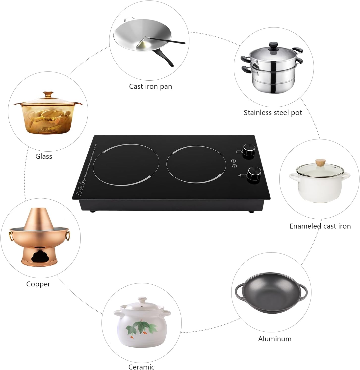 Electric Cooktop - 2 Burner Plug in Portable 110-120V 2100W Electric Cooktop, Built-in & Countertop Ceramic Cook Stove with Knob Control, 9 Power Levels and Overheat Protection