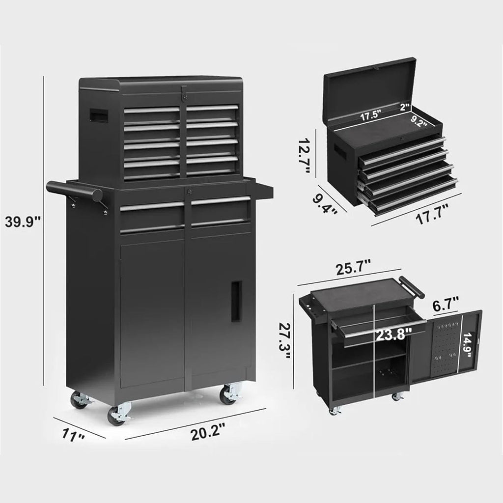 Toolbox Tool Box, 5-Drawer Rolling Tool Cabinets, Detachable Top Toolboxes and Lockable Wheels Tool Cart, Metal Tool Box for Garage Workshop Tool Box