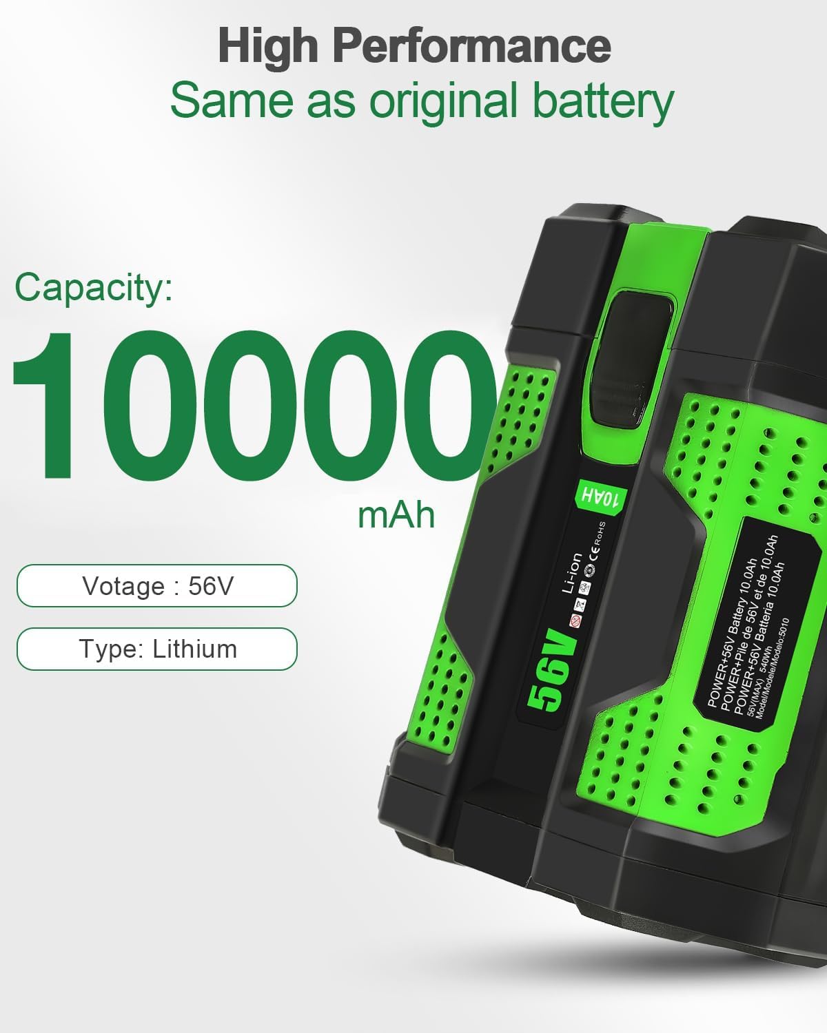 10.0Ah Replacement for EGO Battery 56V BA2800 BA1400 BA4200 Compatible with EGO 56V Battery Power Tools CS1403 CS1604 HT2400 LB5804 LB6500 HTA2000 PH1400