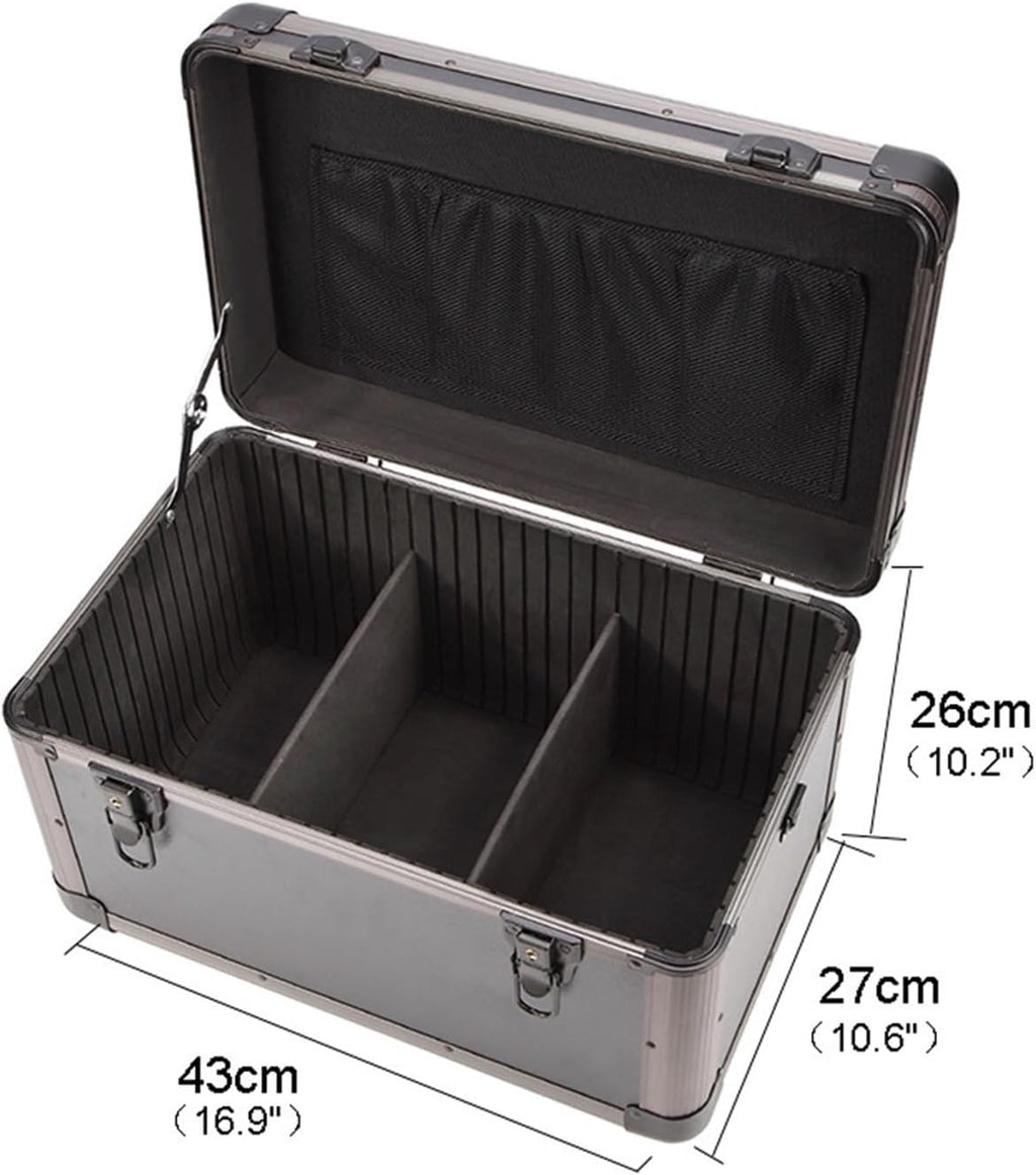 Toolbox Toolbox Versatile Portable Storage Solution Dent Resistant Security Double Key Lock Padded Dividers and Shoulder Strap Multi Use Metal Box Tool Box(Black)