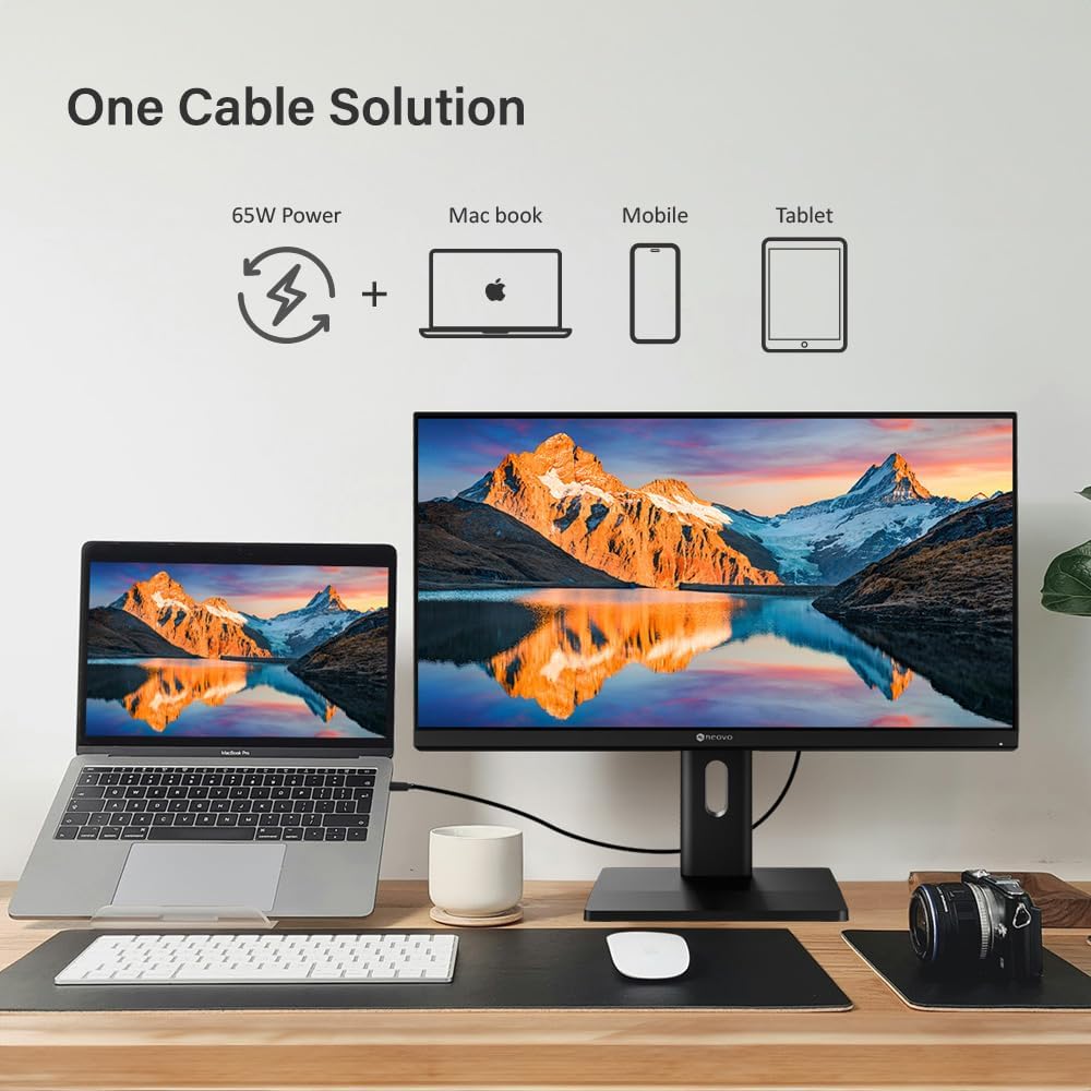 AG Neovo EM2451 24 Inch 4K Monitor, 3840 x 2160 UHD, IPS, 100% sRGB, 93% DCI-P3, Height Adjustable, Pivot, USB-C with 65W Power Delivery, Dual HDMI 2.1, DisplayPort 1.4