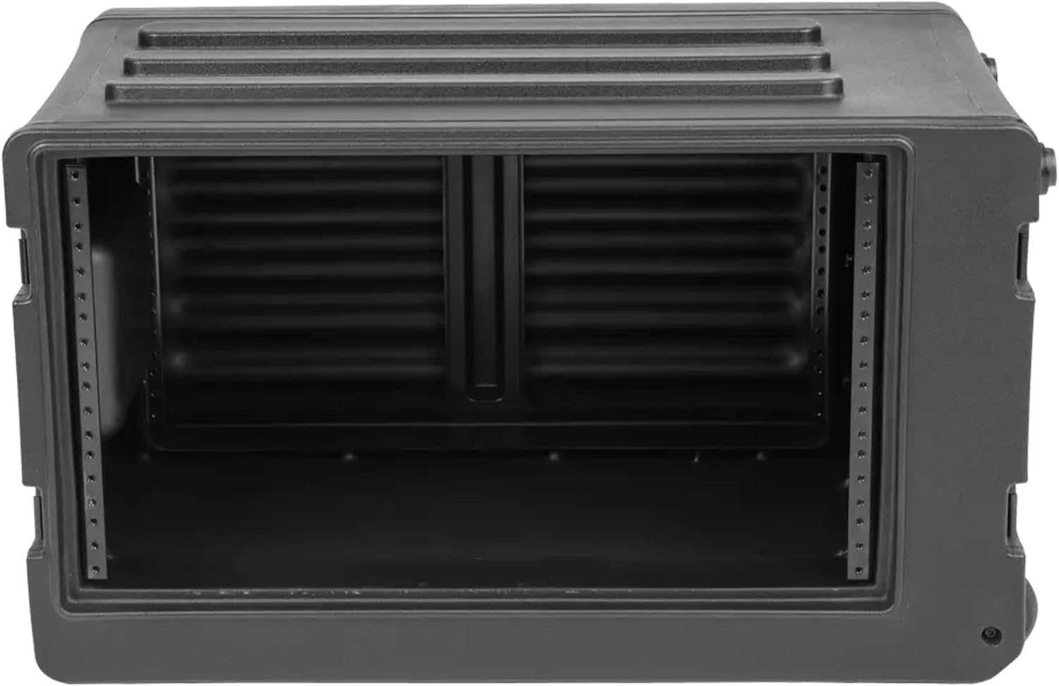 SKB 6U rSeries Shallow Rolling Rack with Integrated Back Wheels and 1-Touch Pull Handle, Comes with 8 Rack Units and Interlocking Molded Stacking Bars