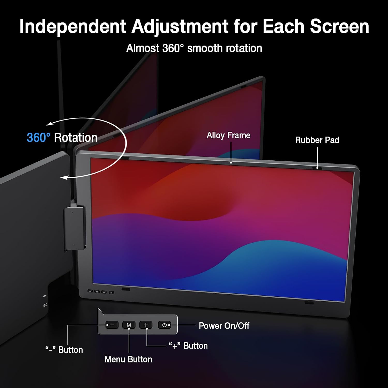 KYY Laptop Screen Extender, 15.6' Monitor Extender with Type-C Plug&Play, 1080P FHD Portable Triple Monitor for Laptop with Alloy Dual Display fit 13'-17', Portable Extended Screen for Mac/Wins/Chrome