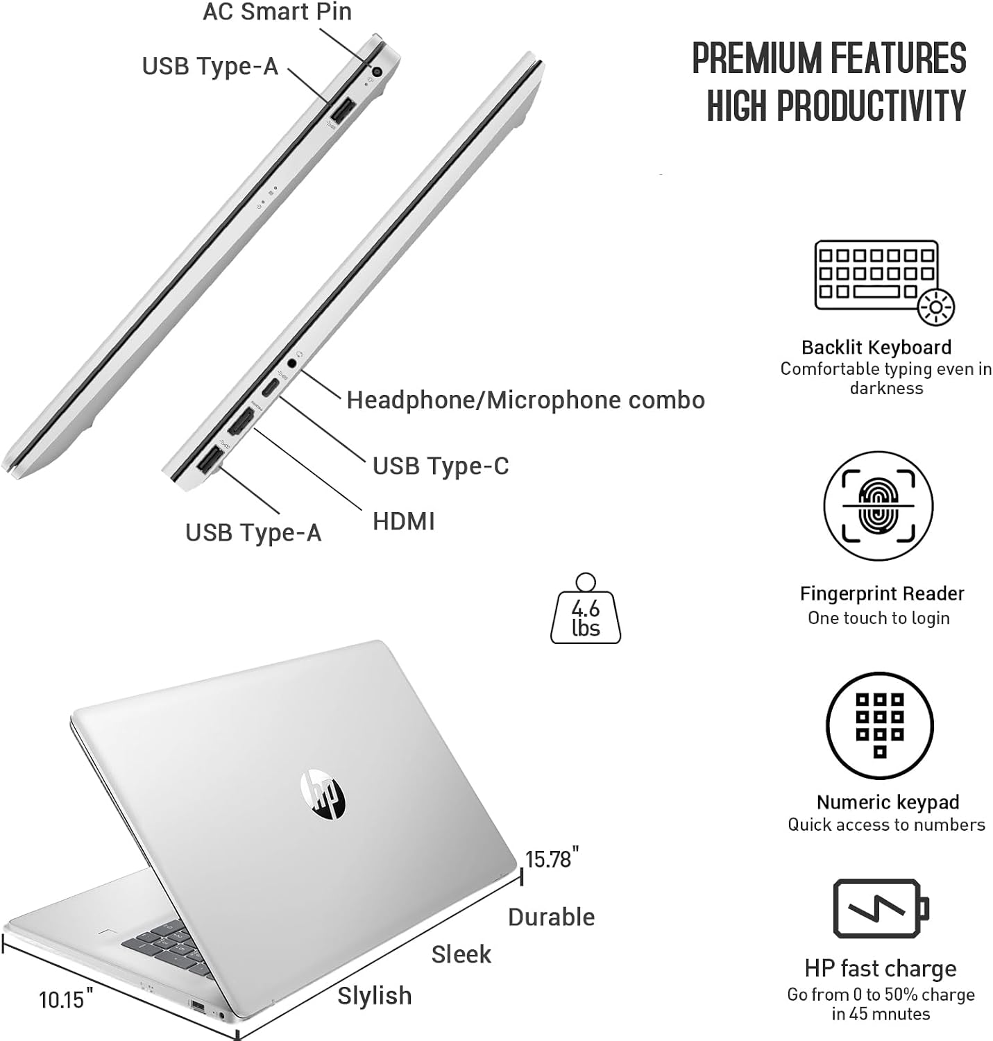 HP 17 Inch Laptop Touchscreen Computer, 17.3 HD+ Touch Screen Business Laptop PC, Intel 10-Core i7, Windows 11 Pro, Backlit Keyboard | Number Pad | Fingerprint | Wi-Fi 6 | 64GB RAM 2TB SSD | Sliver
