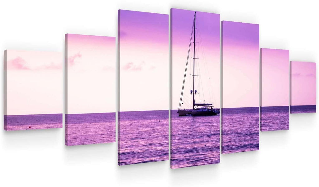 Startonight Huge Canvas Wall Art Purple Ocean View - Large Framed Set of 7 40' x 95'