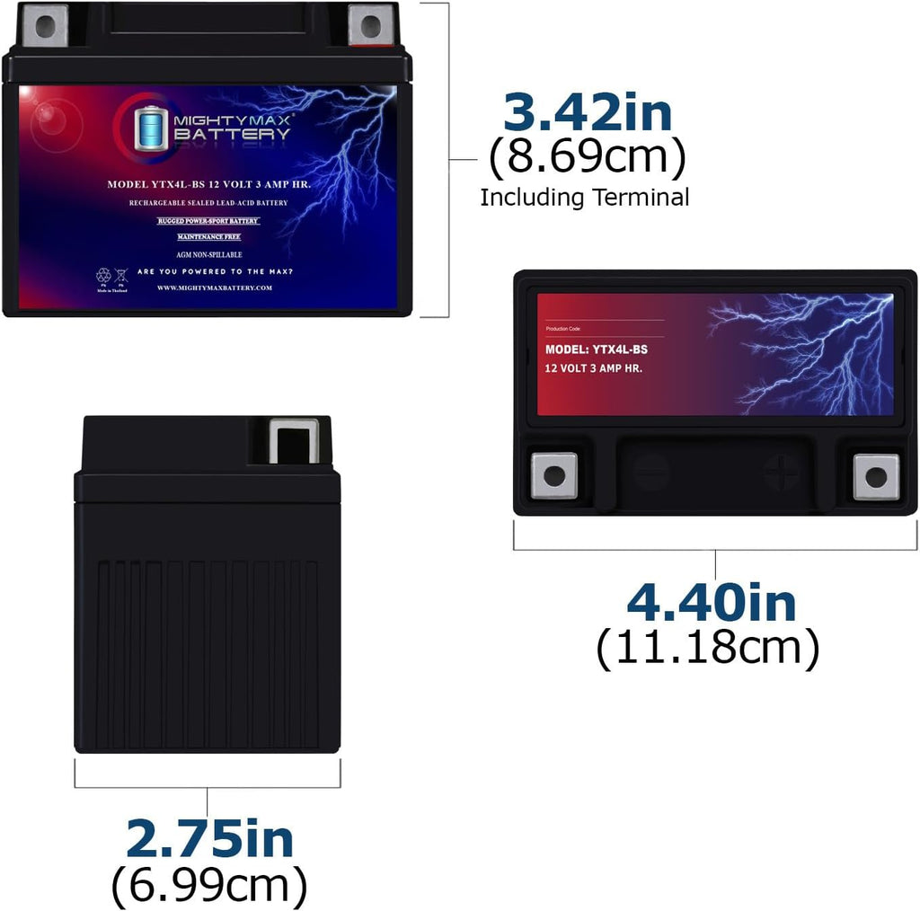 Mighty Max Battery YTX4L-BS 12 VOLT 3AH MOTORCYCLE BATTERY REPLACES YTX4L-BS - 10 PACK