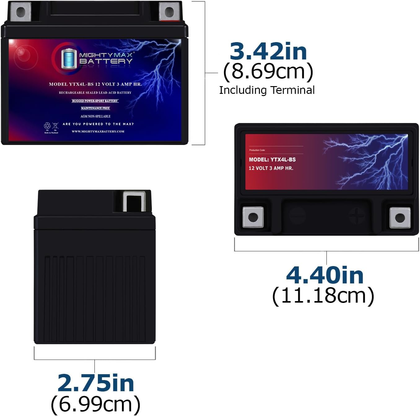 Mighty Max Battery YTX4L-BS 12 VOLT 3AH MOTORCYCLE BATTERY REPLACES YTX4L-BS - 10 PACK