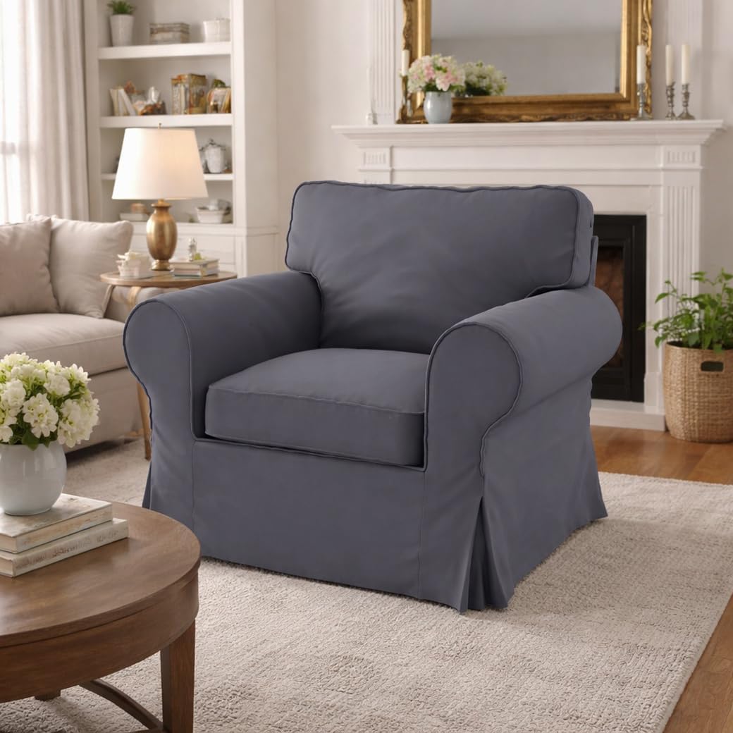Heavy Duty UPPLAND (Not EKTORP) Sofa Cover Replacement Compatible with IKEA UPPLAND 3 Seat Sofa, Loveseat, Armchair, Sectional Corner, or Footstool Slipcover Only (Uppland Chair Dark Gray)