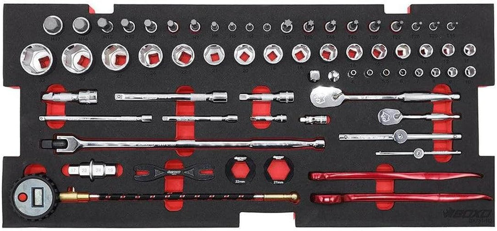 BOXO USA Heavy Duty 26' Toolbox 103 Piece MotoBox Locking Tool Set with 5 Drawers Carry Box (Black)