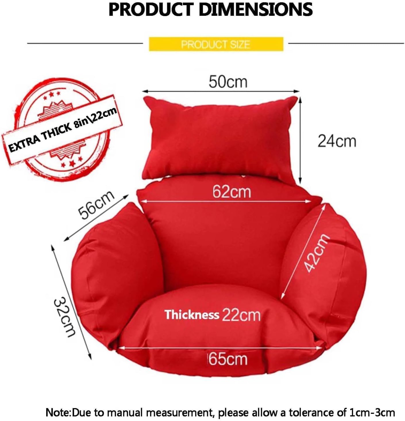Hanging Basket Chair Cushions, Egg Chair Cushion ， Egg Chair Replacement Cushion, Hanging Swing Cushions for Outdoor Furniture, Hammock Chair Cushion Replacement, Waterproof and Sun-Resistant Egg Chai