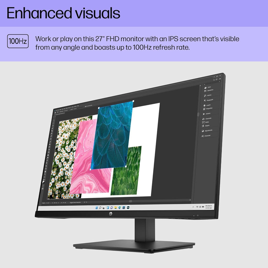 HP 27' FHD 100Hz Monitor with IPS Panel | Built-in Speakers, Eyesafe Display, 3-Sided Borderless, HDMI & DisplayPort, W/HDMI (27-inch)