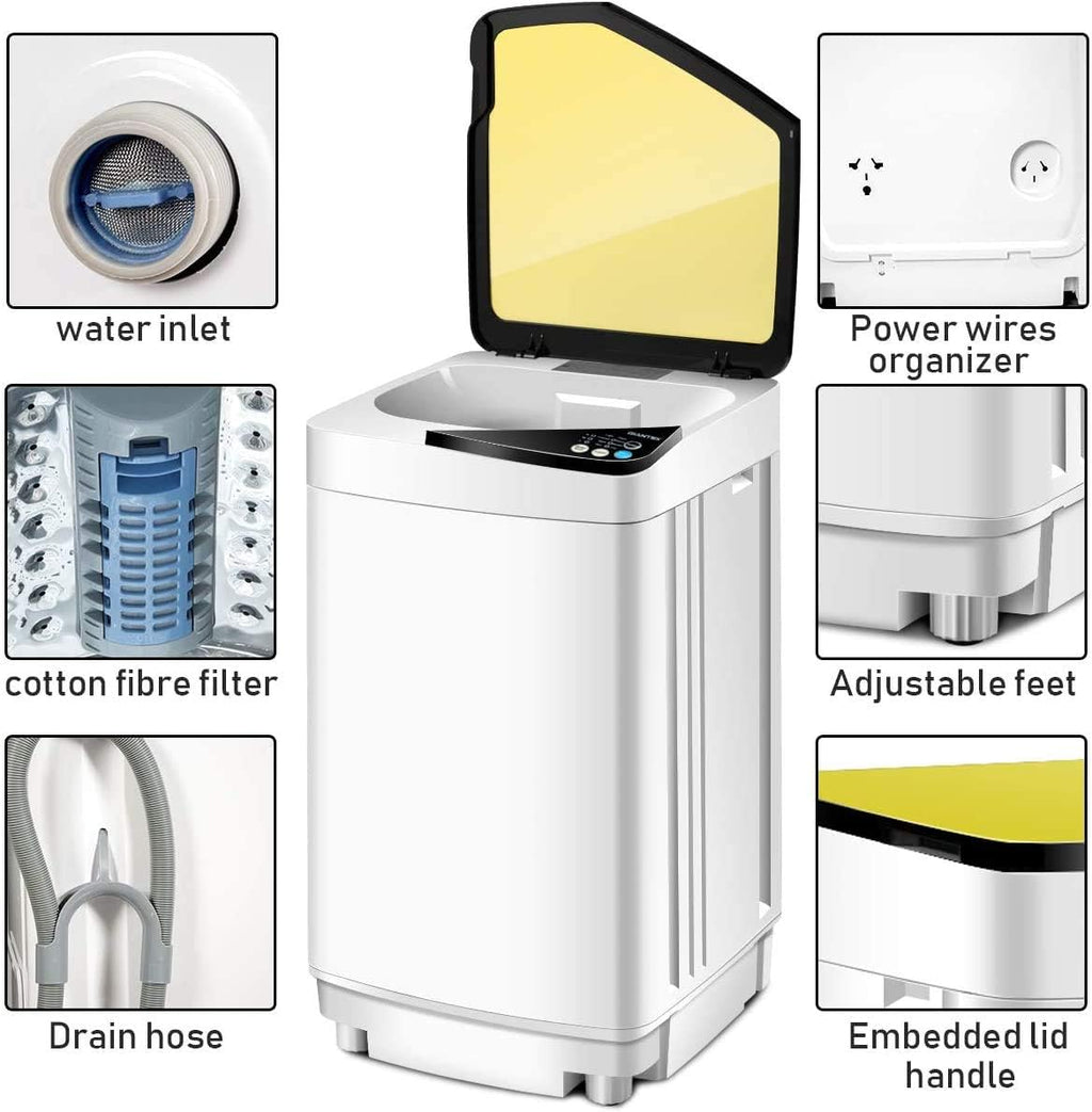 Full-Automatic Portable Mini Washing Machines,7.7 lbs Load Capacity，with Spin and Built in Barrel Light for Dorms Apartments RV and Camping