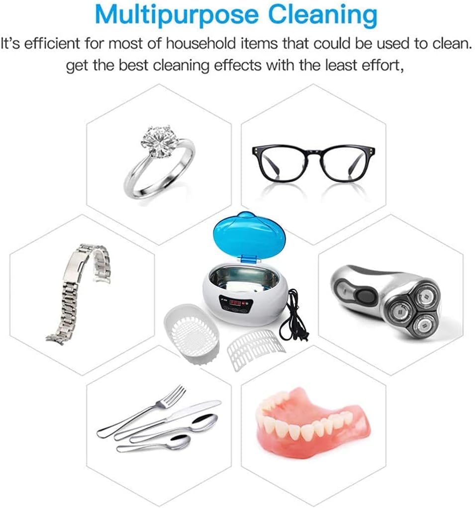 Small Household Ultrasonic Washing Machine, Digital Ultrasonic Cleaner for Jewelry Glasses Watches Ultrasound Machine Cleaning Device 40Khz 600Ml,Gray