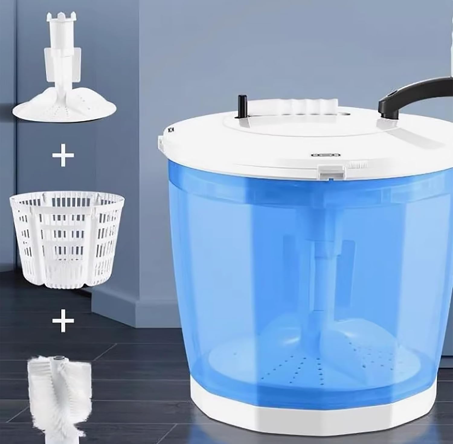 Portable Hand cranked clothes spin drying bucket,Non-Electric Washing Machine and Spin Dryer,Mini Hand Crank Washing Machine Dehydrator for Dormitory, Apartment, Rv (blue)