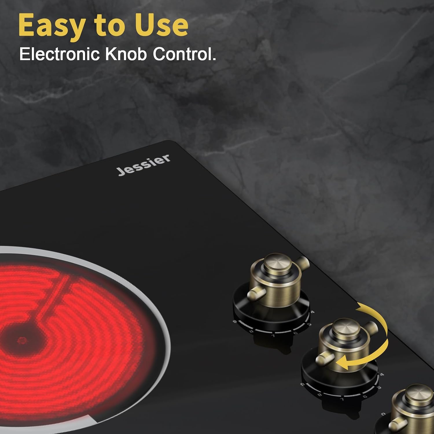 Electric Cooktop 24 Inch - 4 Burner Drop-in(22.05'x19.3') Radiant Electric Cooktop 6000W Knob Control, 220V Electrical Ceramic Stove Top, 9 Heating Levels, Residual Heat Indication (No Plug)