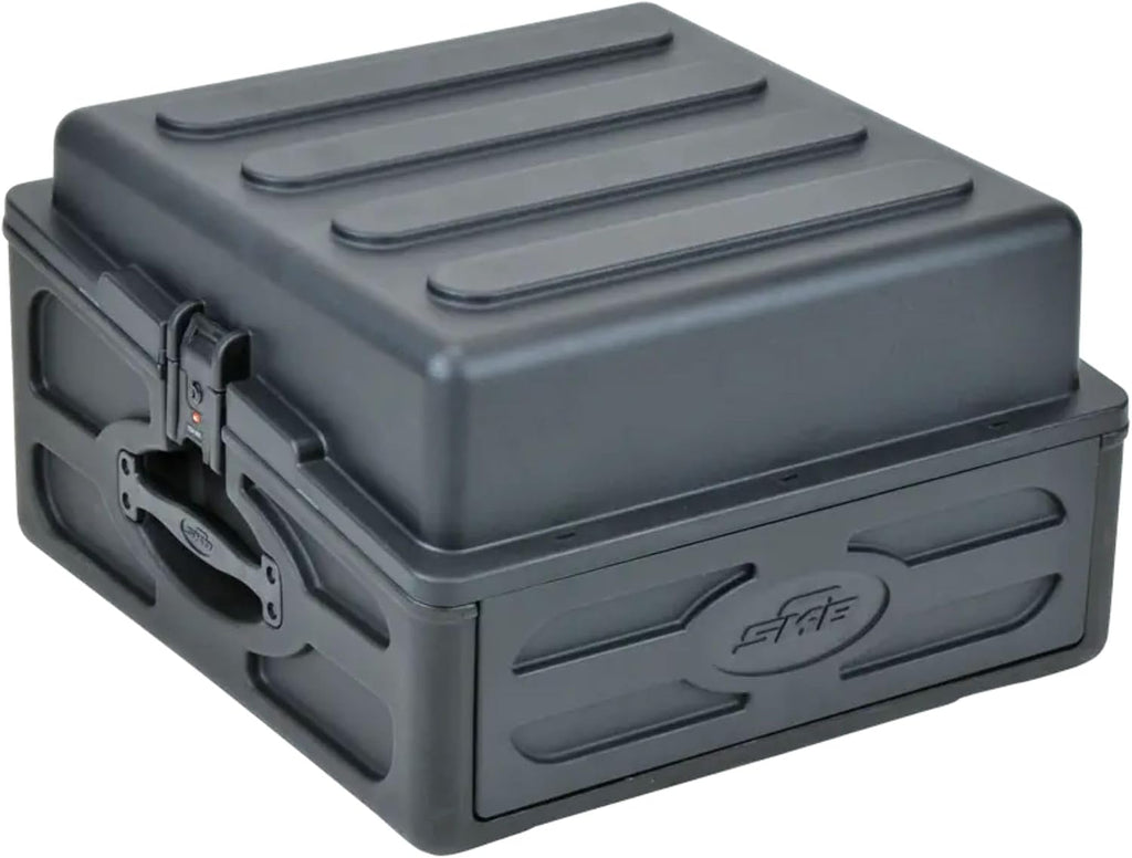 SKB Roto Rack/Mixer Console, 10U Slanted Rackmount on top, 2U Rackmount in Front with Steel Threaded Rails, Hard Lid and Doors and Side Access Ports