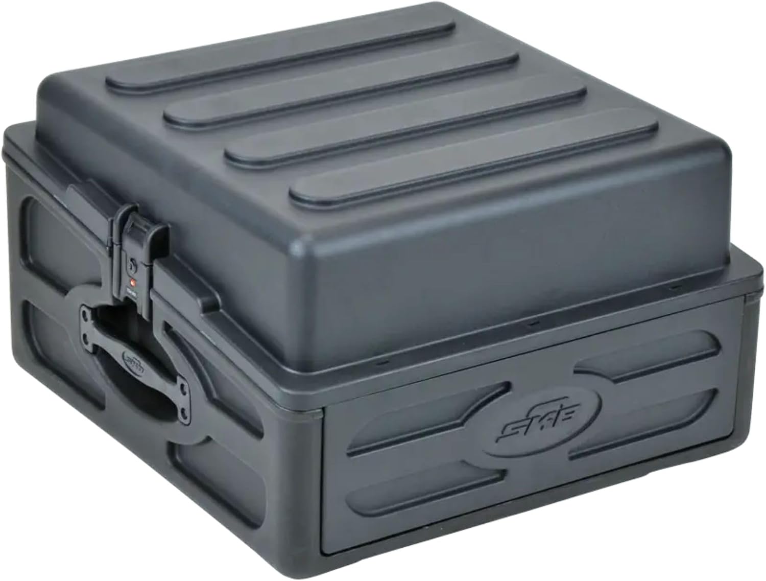 SKB Roto Rack/Mixer Console, 10U Slanted Rackmount on top, 2U Rackmount in Front with Steel Threaded Rails, Hard Lid and Doors and Side Access Ports