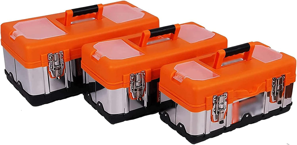 LIOONS Tool Box Metal Lockable High Capacity Plastic Tool Boxes Portable Tool Set with Removable Tray Storage Case Sturdy Tool Kit