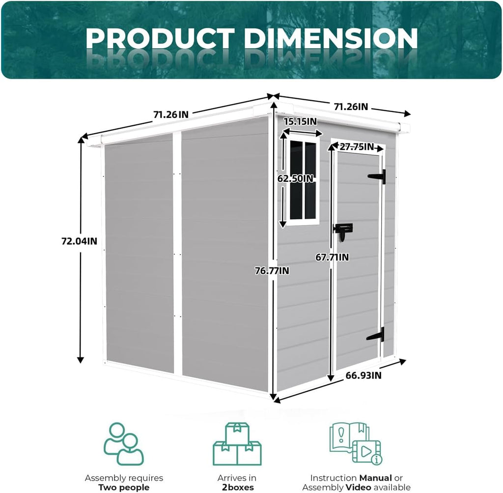 6 x 6 FT Storage Shed, Waterproof Resin Outdoor Storage Shed with Floor & Window & Lockable Doors and Vents, Tool Shed for Bike, Garden, Backyard, Lawn, All Weather Use, Light Grey