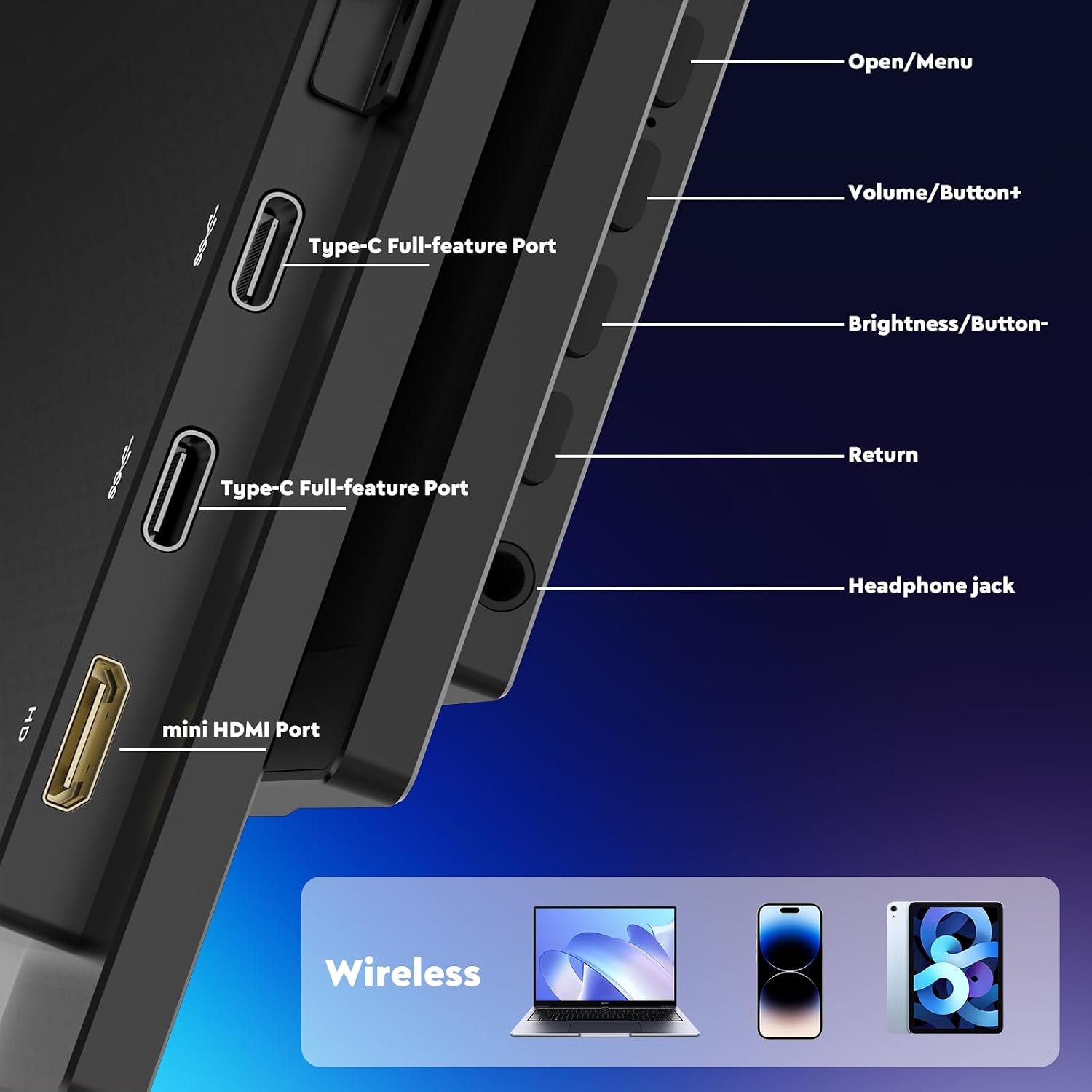 ZSCMALLS Battery Wireless Portable Monitor, 8000mAh 15.6' 1080P IPS USB-C/HDMI Second Screen, Built-in Speakers, Support AirPlay/Miracast for Laptop/Phone/Tablet/Switch/Xbox, Carry Bag Included