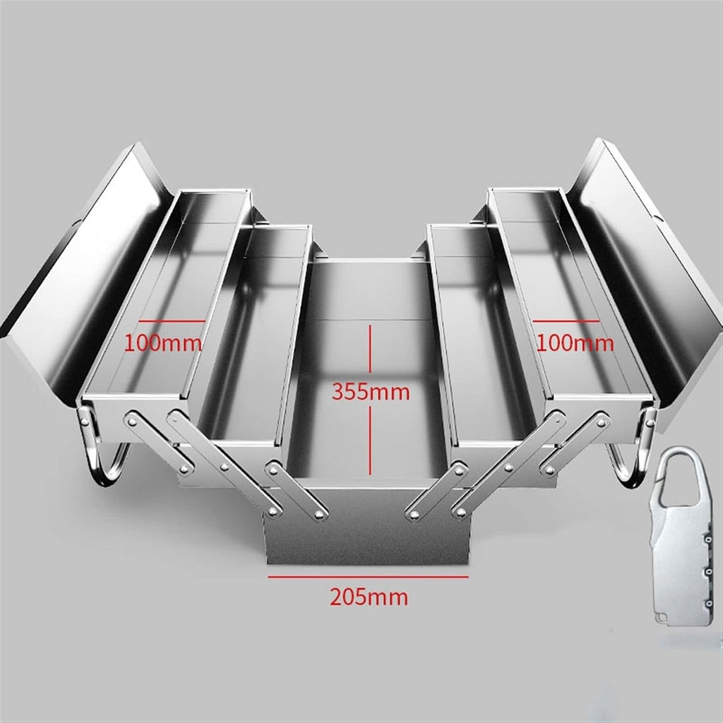 Portable Tool Box Portable 3 Tier Tool Box, Stainless Steel Storage Tool Box Organizer with Metal Lock, Heavy Duty Steel Tool Box Small Parts Box (Size : Small)