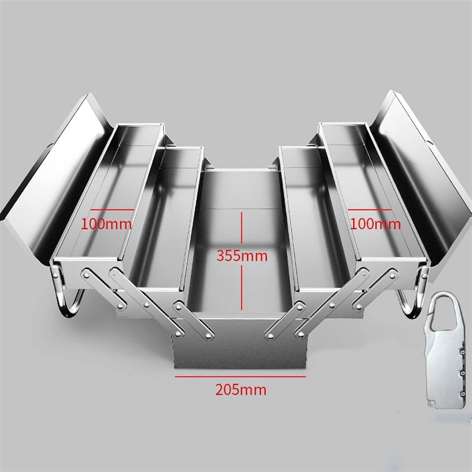 Portable Tool Box Portable 3 Tier Tool Box, Stainless Steel Storage Tool Box Organizer with Metal Lock, Heavy Duty Steel Tool Box Small Parts Box (Size : Small)
