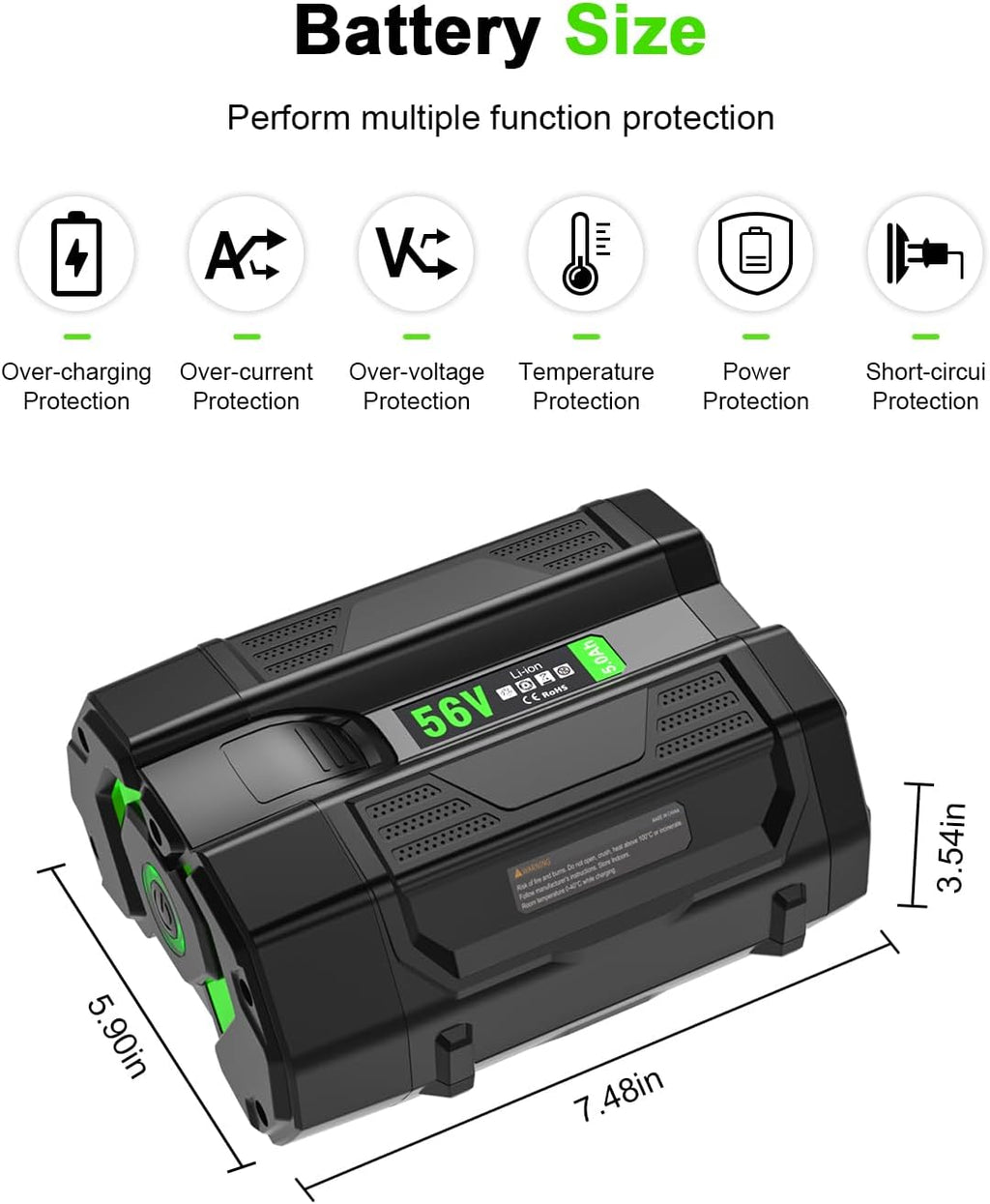 New Compatible with EGO 56V Battery 5.0 Ah BA1400T BA1400, Compatible with All Power 56-Volt E GO Power+ Cordless Tools Lawn Mower, Leaf Blower, Chainsaw Lithium-Ion Batteries 5000mAh