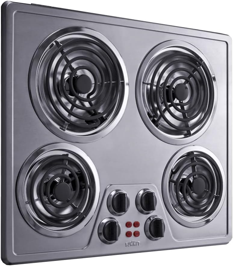 Summit 24' Electric Cooktop, 4 Burners, 208-240V Coil Cooktop, ADA Compliant, Stainless Steel- CR4SS24