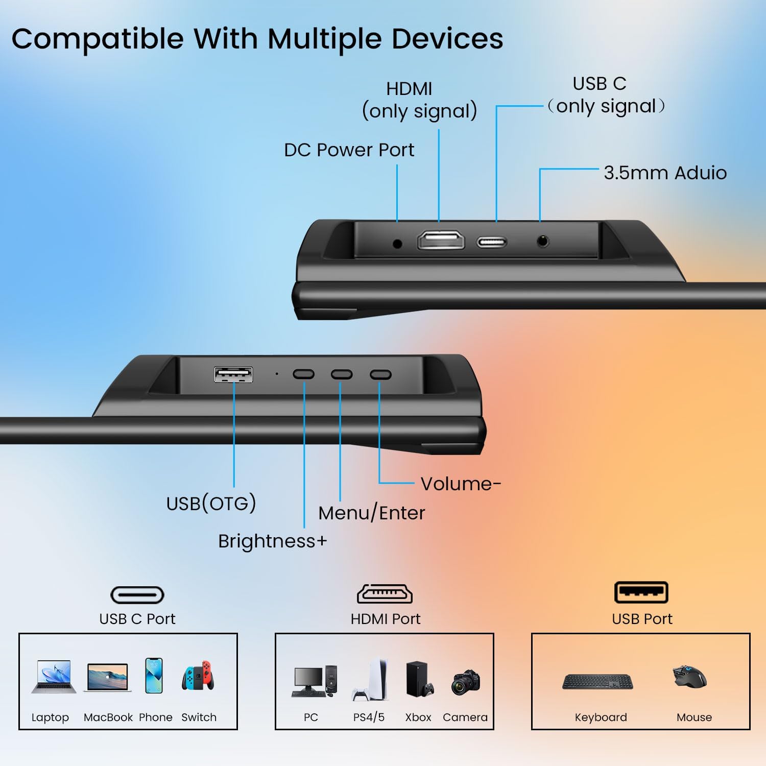 23.8' Large Portable Monitor 200Hz FHD 1080P IPS Freesync External Computer Display with USB C HDMI, Built in Speakers and Stand Portable Gaming Monitor for Laptop Phone PC Mac PS4 Xbox
