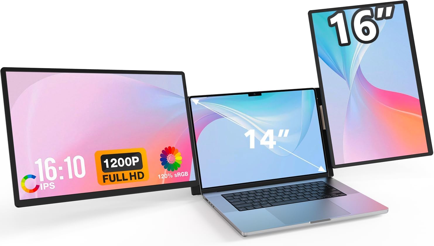 FLYTOCCA 16' Laptop Screen Extender, Updated 1200P FHD Portable Monitor with 16:10 Aspect Ratio Screen, Rotation Detachable Screen, Laptop Monitor Extender Compatible with Windows, Mac, Chrome