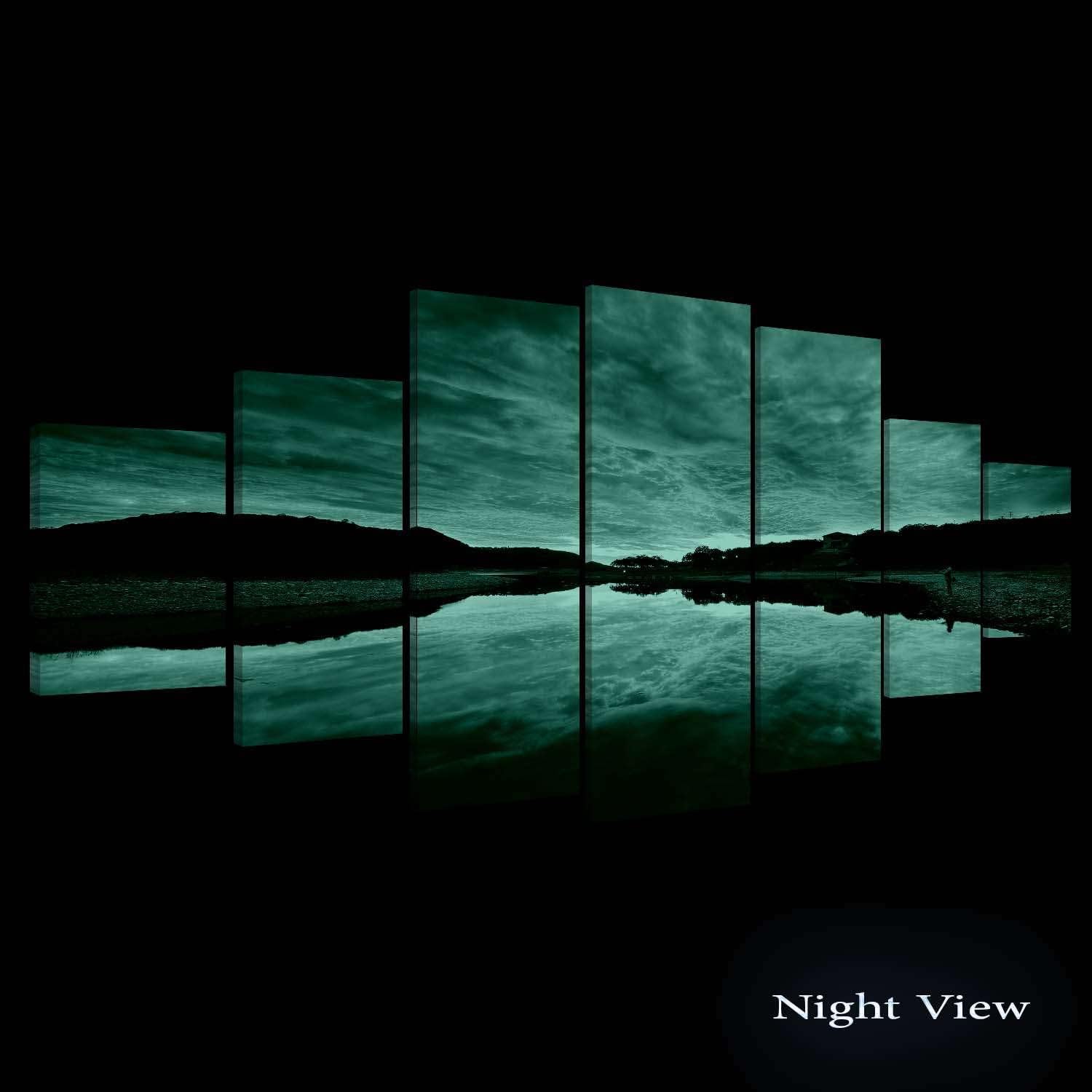 Startonight Huge Canvas Wall Art - Purple Sunrise Over Water Large Modern Framed Set of 7 40' x 95'
