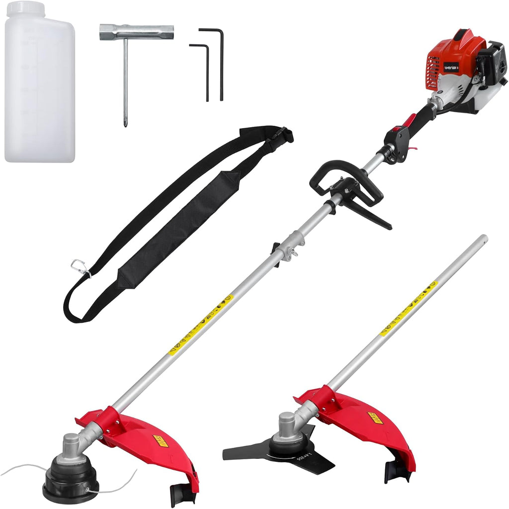 26cc Gas Powered Weed Wacker, 3-in-1 String Trimmer/Edger/Brush Cutter, 2-Cycle Air-Cooled Engine, 16' Cutting Width, 10' Brush Blade, Rubber Handle & Shoulder Strap, Quick Start