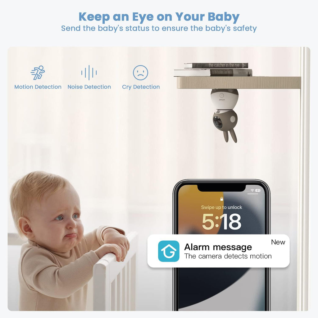 ieGeek 2K Split-Screen Baby Monitor, 5' Audio Baby Monitor with 2 Cameras, WiFi Smartphone Video Dual Camera, Night Vision, Motion & Cry Detection, Two Way Talk Temper &Humidity Sensor