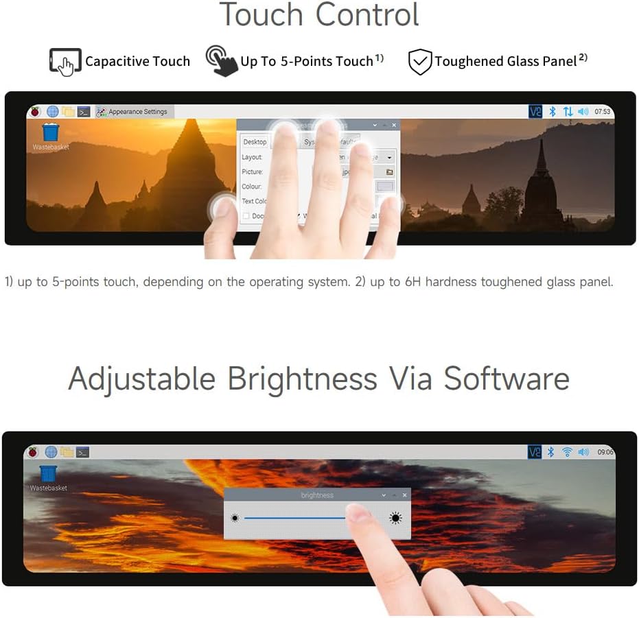 waveshare 11.9inch Capacitive Touch Display Compatible with Raspberry Pi 5/4B/3B/Zero/Zero W/Zero 2W/Pico/Pico W/Pico WH, 320×1480 Resolution IPS DSI Interface