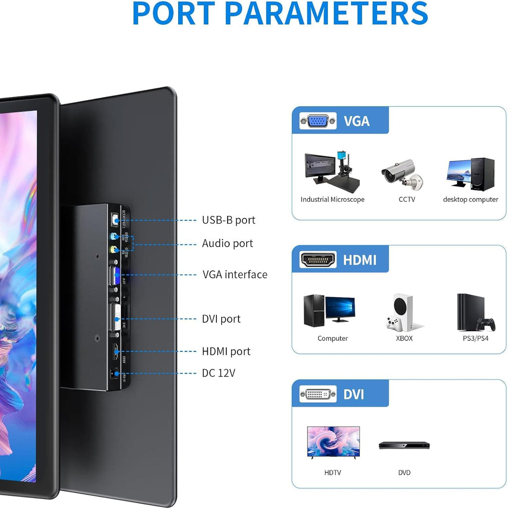 15.6' Portable Touchscreen Monitor, FHD 1920×1080 IPS Ra Pi Touch Screen Monitor for Laptop HDMI VGA DVI 10-Point Touchable Display VESA 75x75 Mountable for Laptops PC Pi POS Kiosk Home Industrial