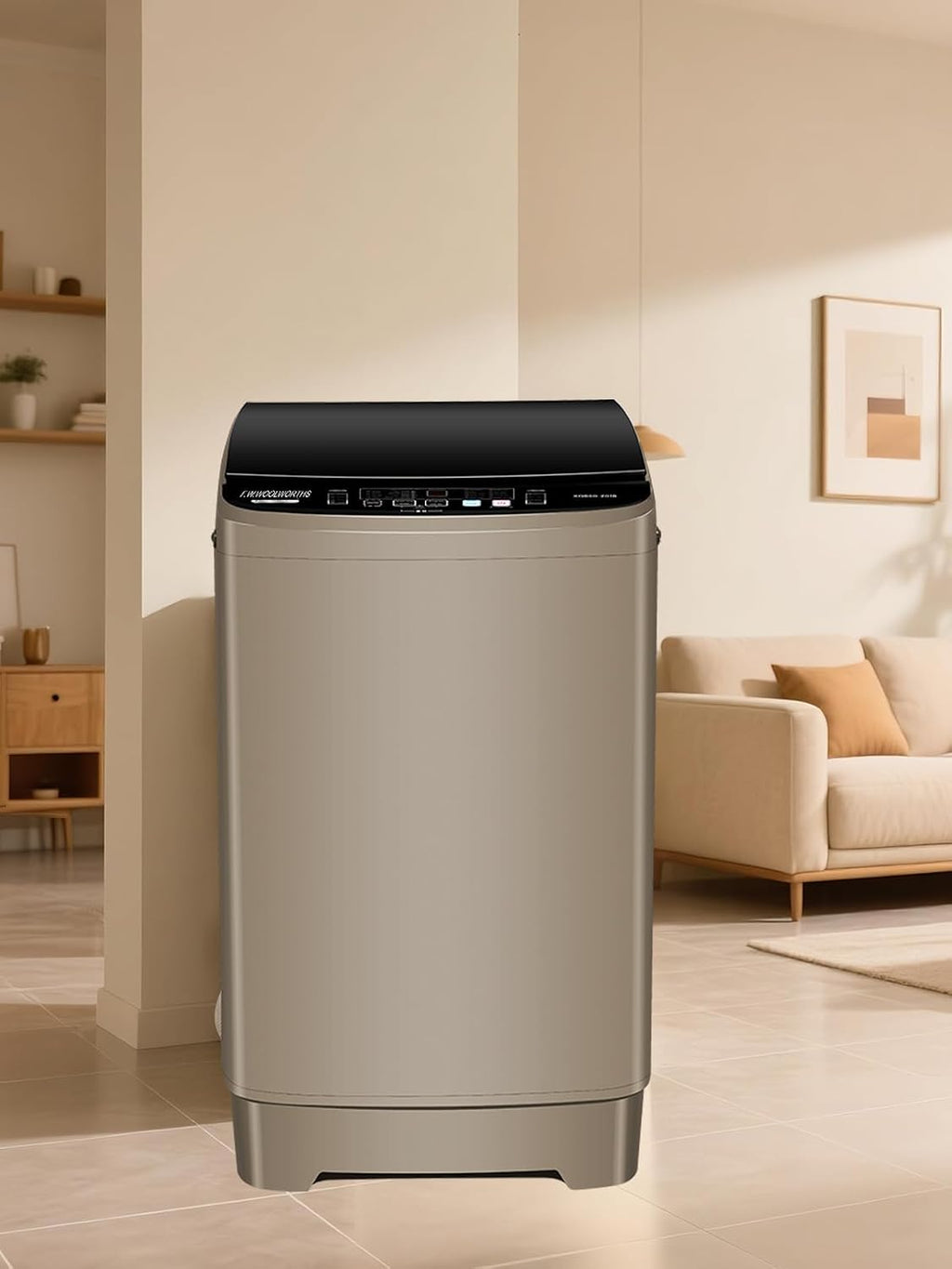 F.W.WOOLWORTHS 17.7 lbs Washing Machine with Drain Pump, Full Automatic Washer with 10 Wash Programs 8 Water Levels for Home, Apartment, RVs, Dorm, Glod