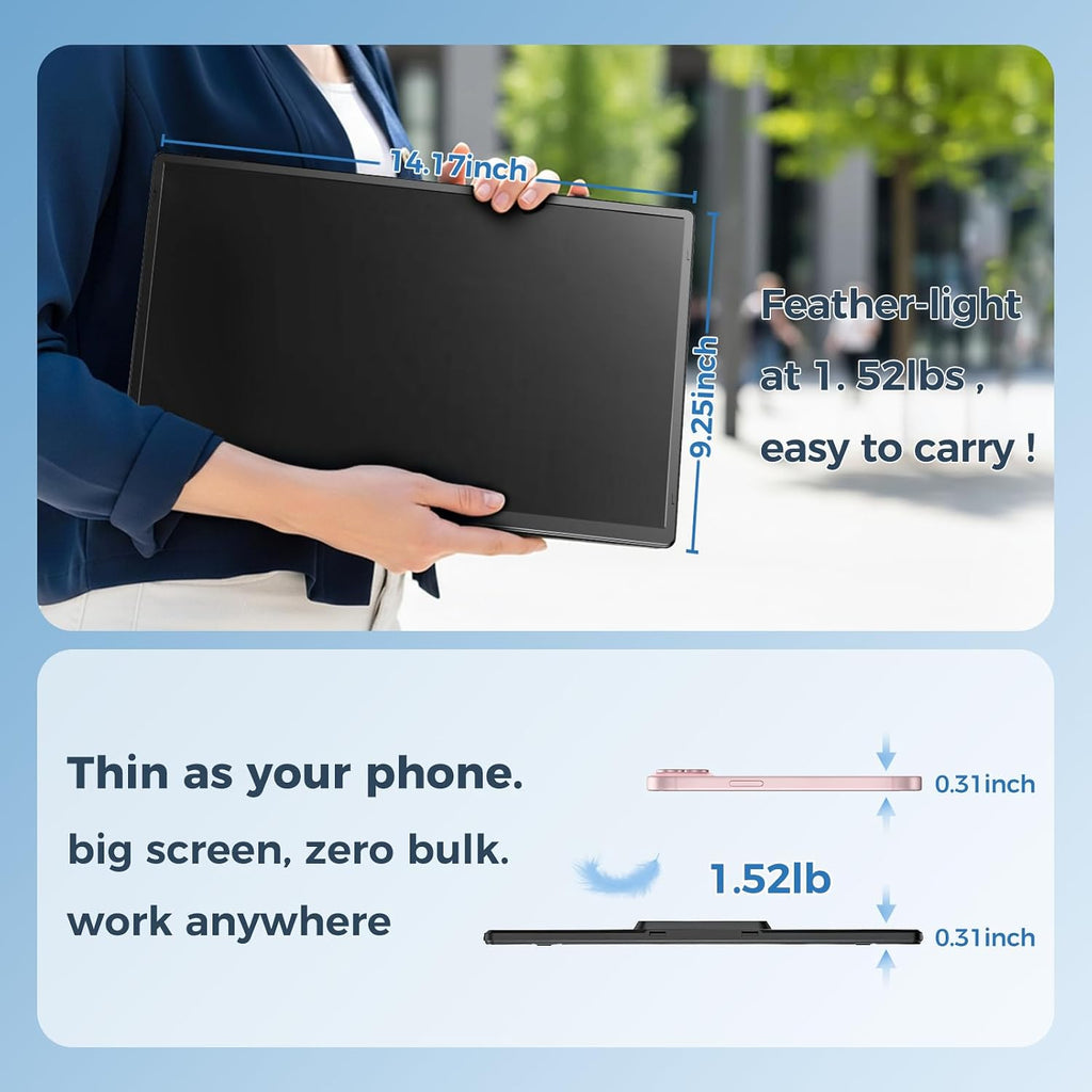 Laptop Screen Extender 16.1', 1200P FHD, Portable Monitor 360° Rotating Detachable Stand, Height Adjustable Monitor Extender for Laptop 13-17.5', Plug-Play for Tablet, PC, Phone, etc
