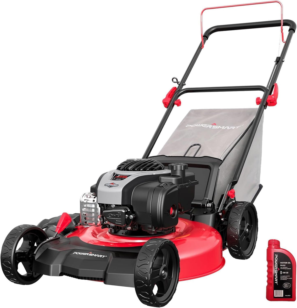 PowerSmart 21' 3-in-1 Gas Push Lawn Mower with 140cc 4-Stroke Engine - Wide Cutting Deck, 6 Height Adjustments, Mulching Capability